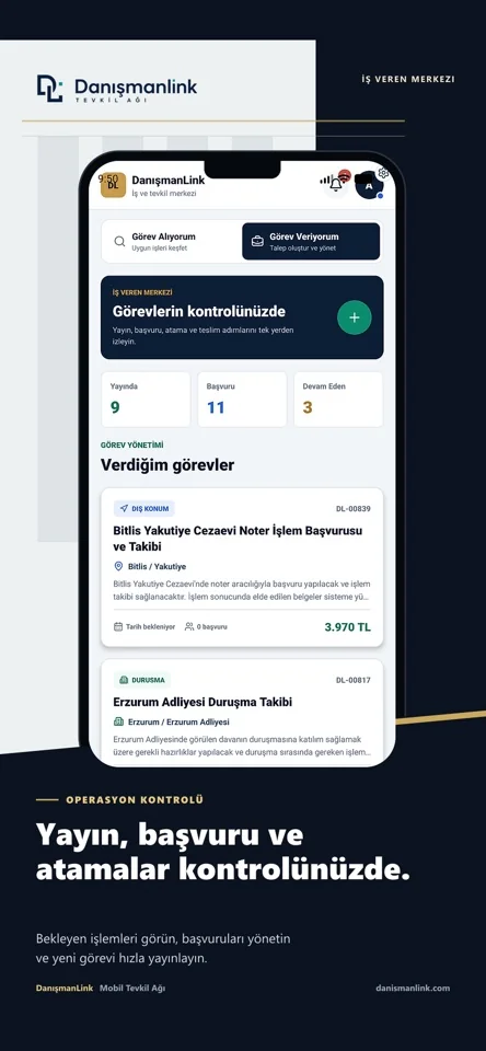 DanışmanLink Mobil proje görünümü