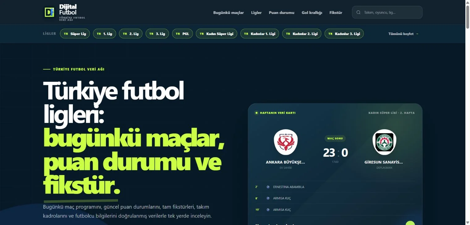 Dijital Futbol proje görünümü