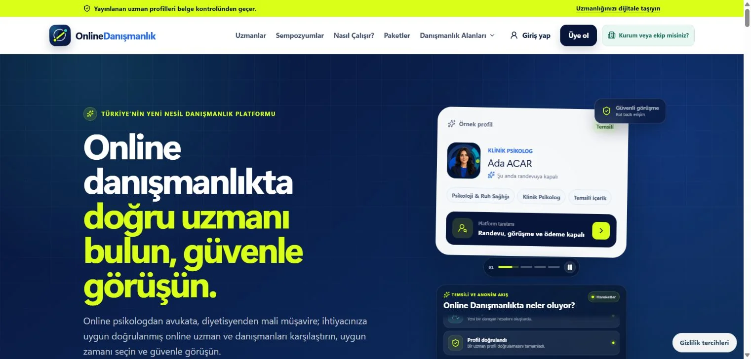 Online Danışmanlık proje görünümü